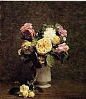 Henri Fantin-latour Famous Paintings - Roses in a White Porcelin Vase